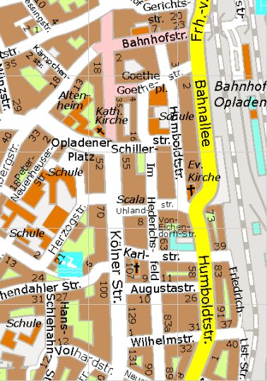 Umgebungskarte Wilhelmstraße und Karlstraße, Leverkusen-Opladen